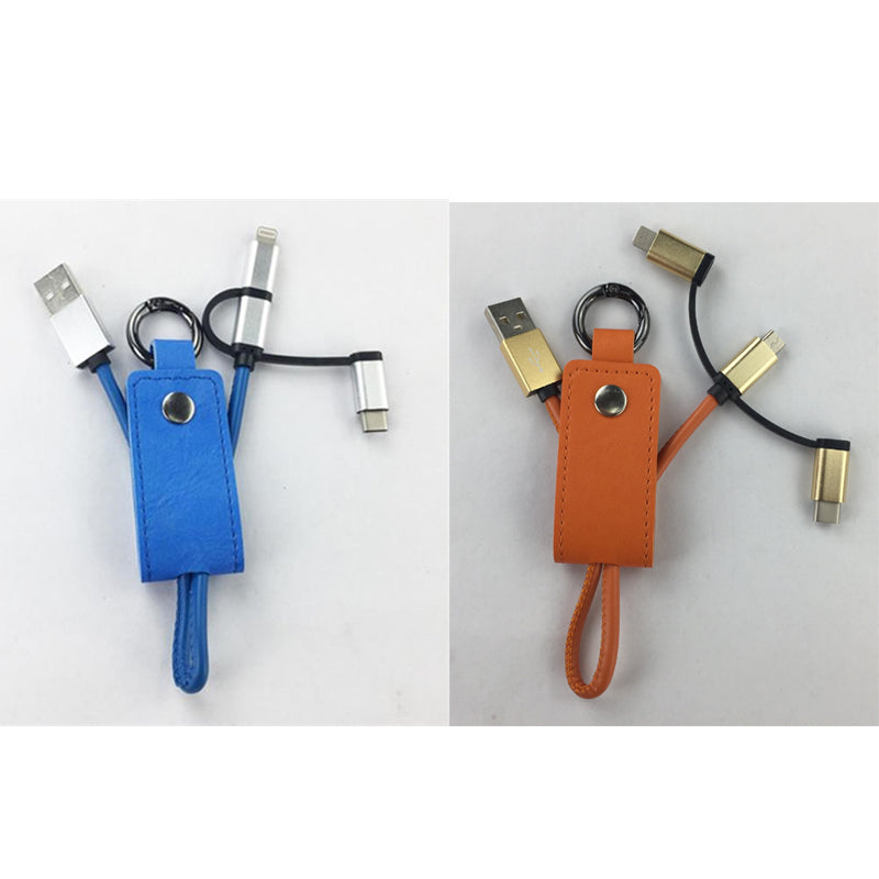 3 In 1 Leather Charging Cable With Keychain