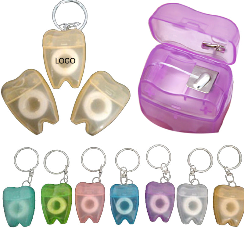 16 Yards Tooth Shaped Dental Floss Dispenser with Keyring