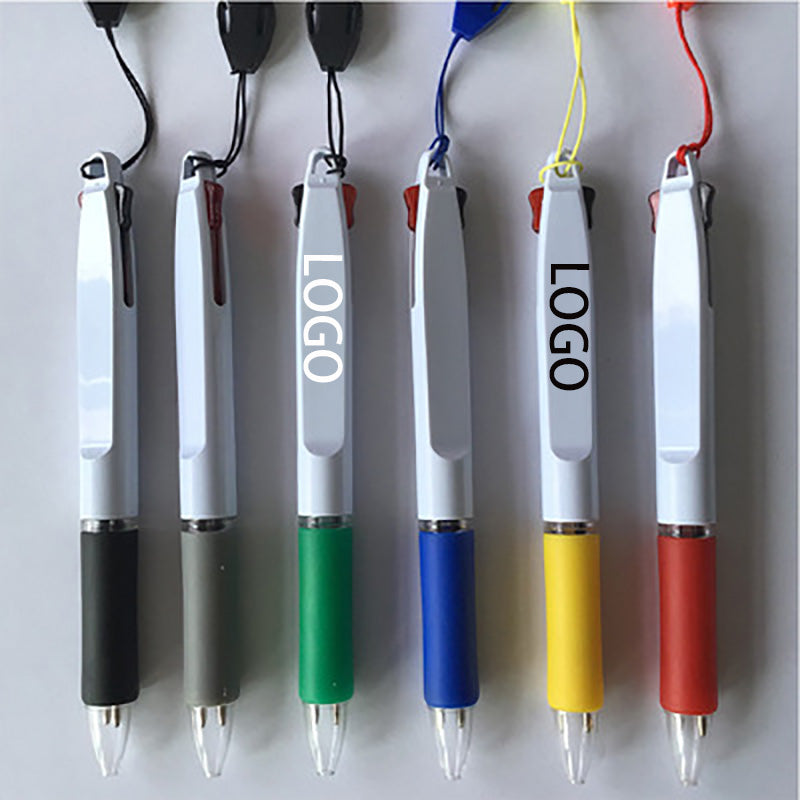 2-color ball point pen with lanyard