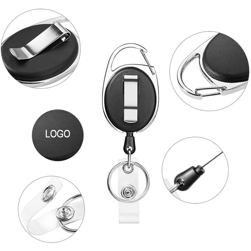 Retractable ID Badge Card Holder Carabiner Badge Reel with Belt Clip and Key Ring