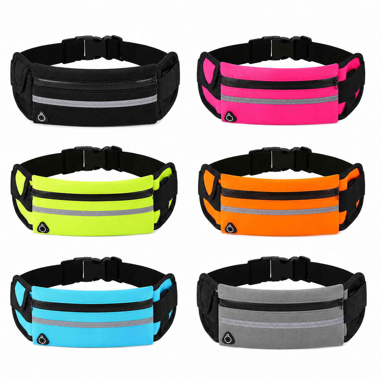 Adjustable Water-Resistant Reflective Running Waist Pack W/ Phone Pouch