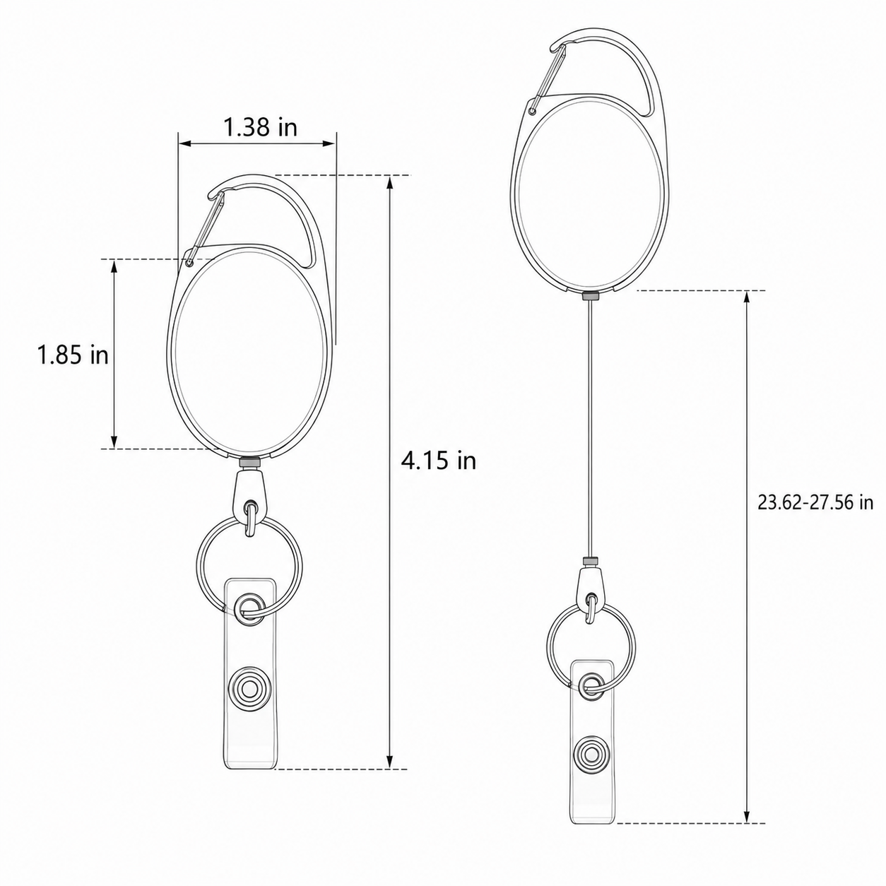 Oval Retractable Abs Badge Reel W/ Id Holder & Carabiner