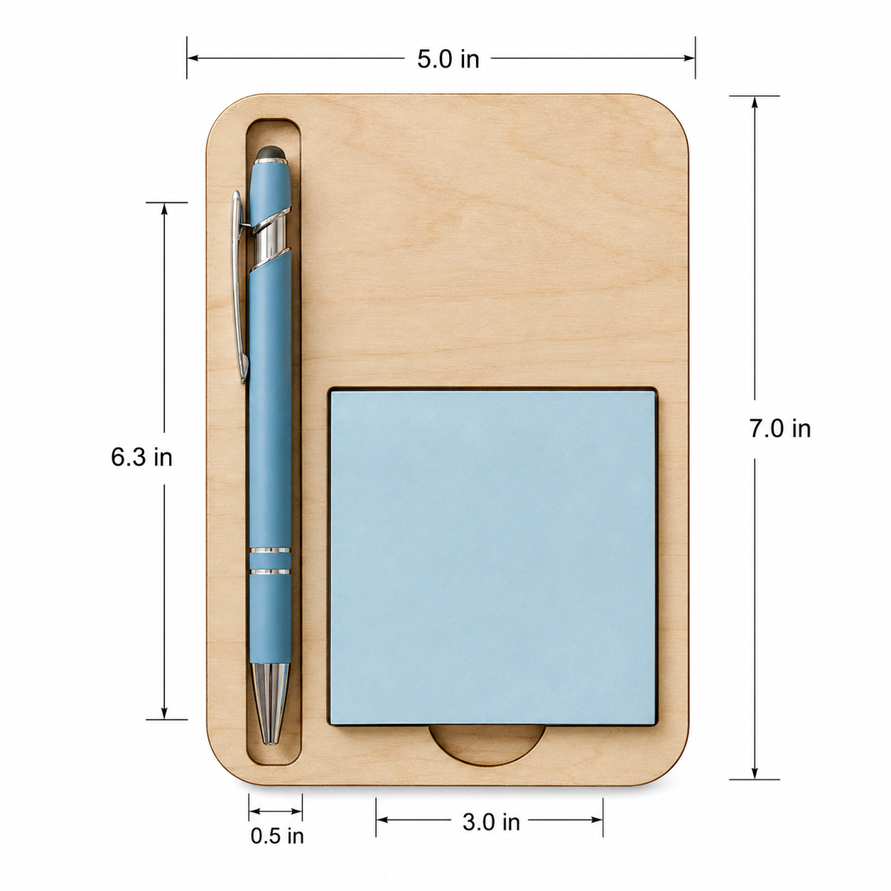 7" Wooden Memo Holder Set W/ Pen Slot & Sticky Note