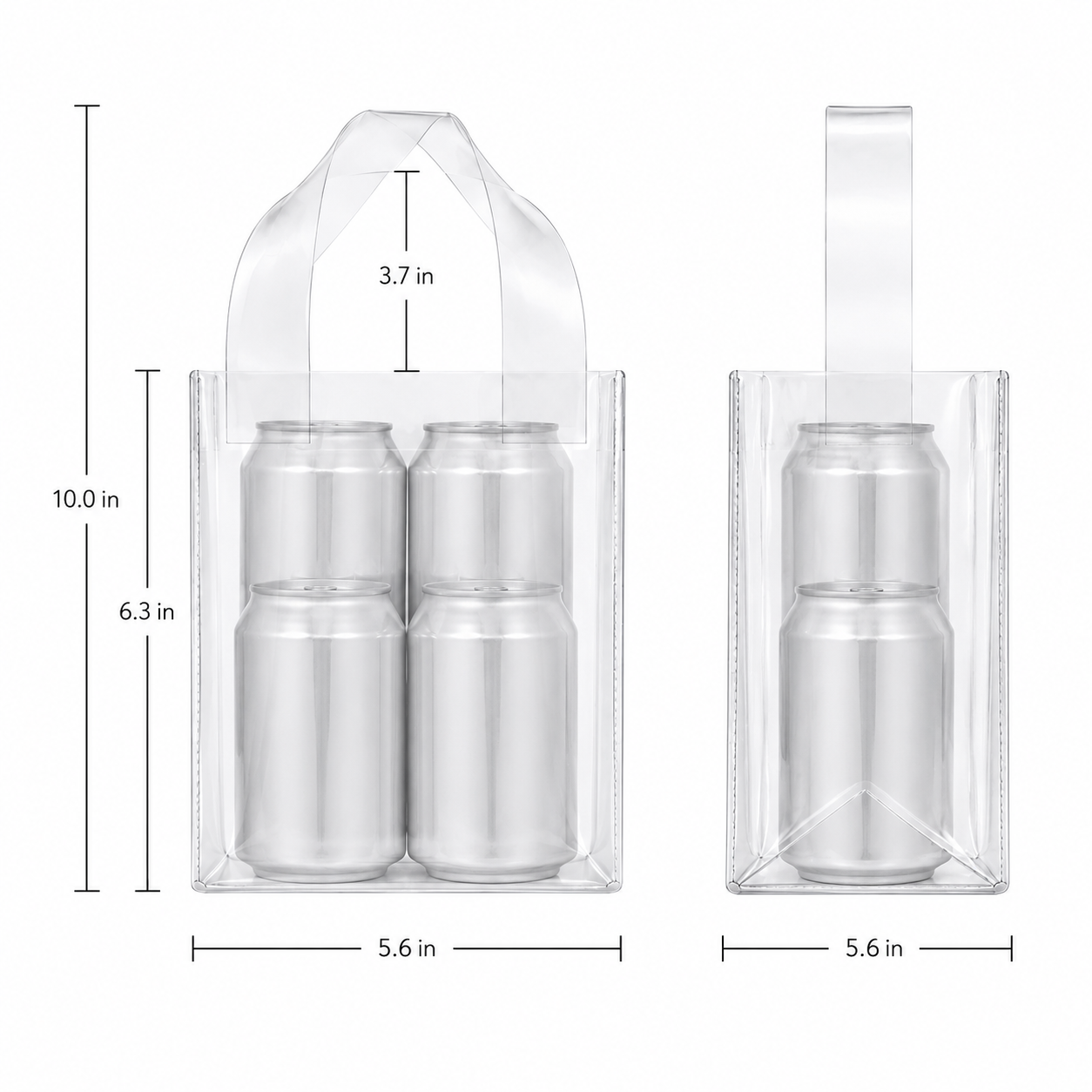 10" Transparent Pvc 4 Can Cooler Tote Bag Handle Carrier Ice Bag