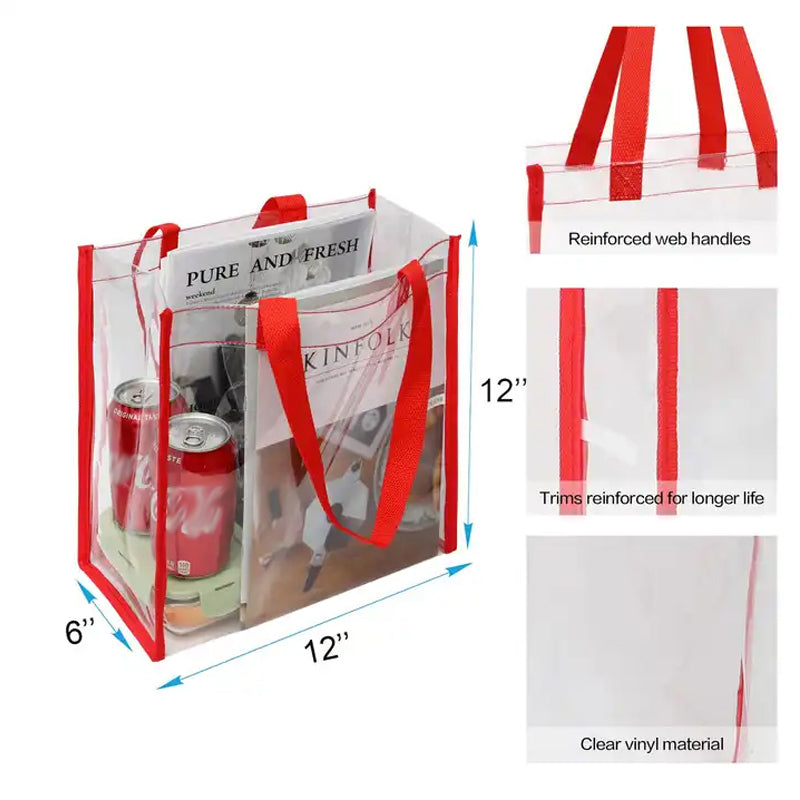 12'' Clear PVC Waterproof Reusable Stadium Tote Bag