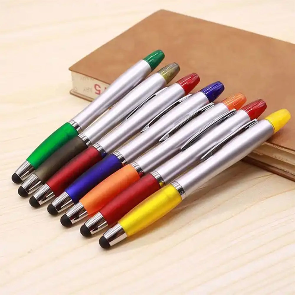 3 In 1 Multifunctional Plastic Click Action Ballpoint Pen With Highlighter & Touch Screen Stylus