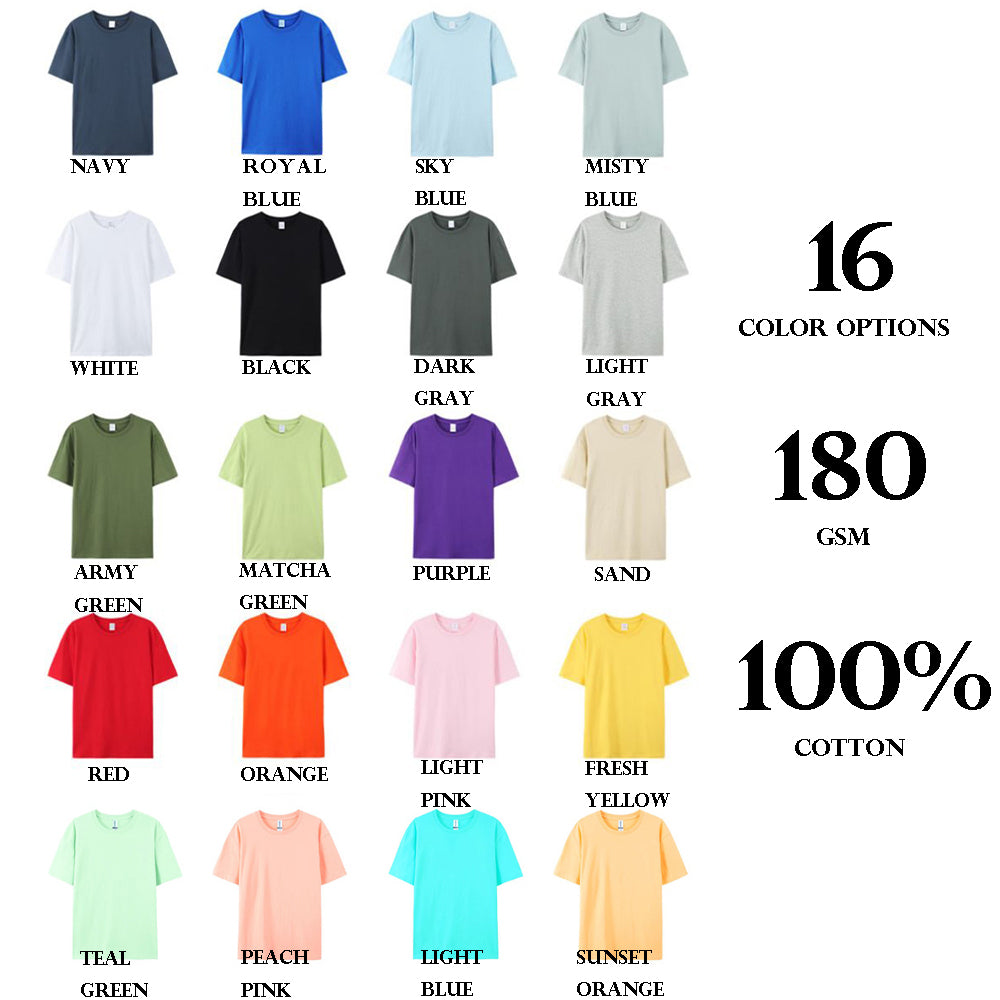 180Gsm Adult Unisex Round Neck Short Sleeves T-Shirt