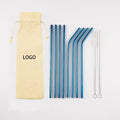 Polychrome 8 Steel Straw+2Brush with Jute Bag Set