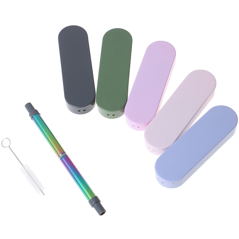 Collapsible Telescopic Rainbow Straw Set In Case