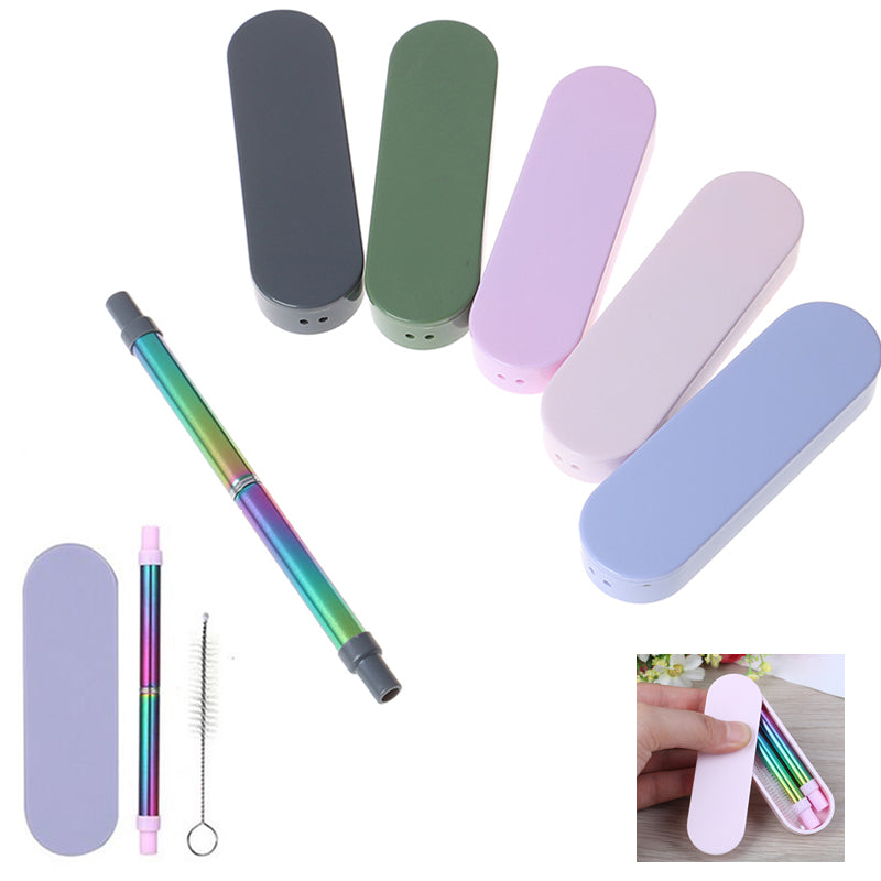 Collapsible Telescopic Rainbow Straw Set In Case