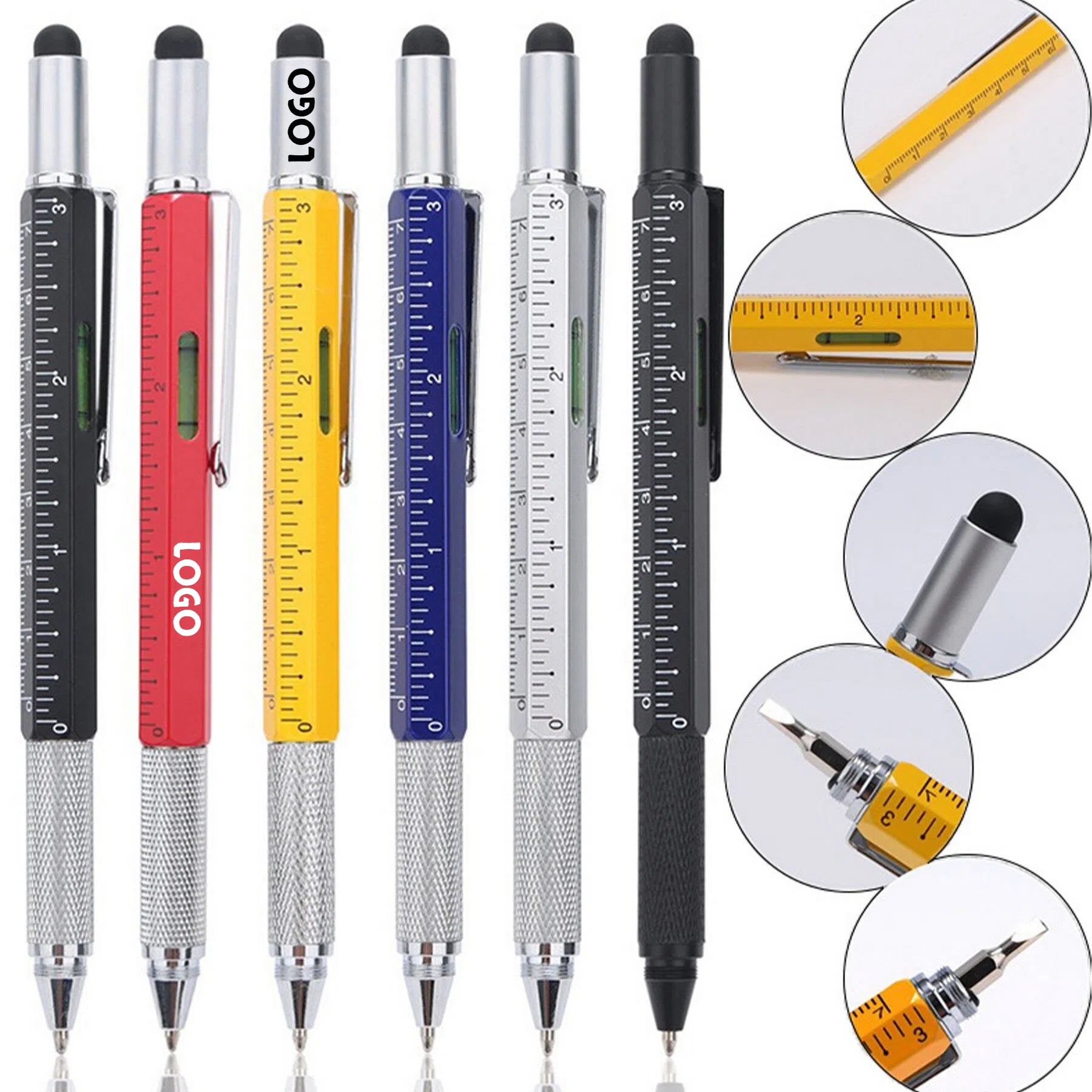 6in1 Metal Multitool Stylus Pen W/ Ruler & Levelgauge
