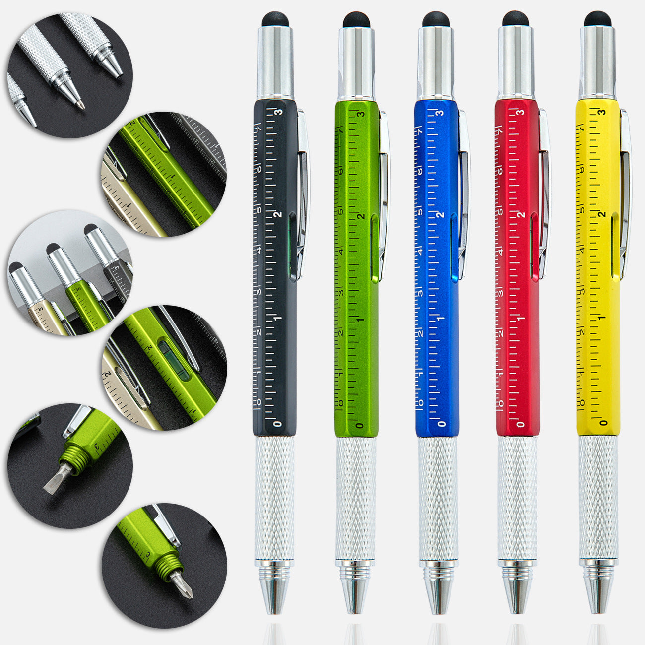 6in1 Metal Multitool Stylus Pen W/ Ruler & Levelgauge
