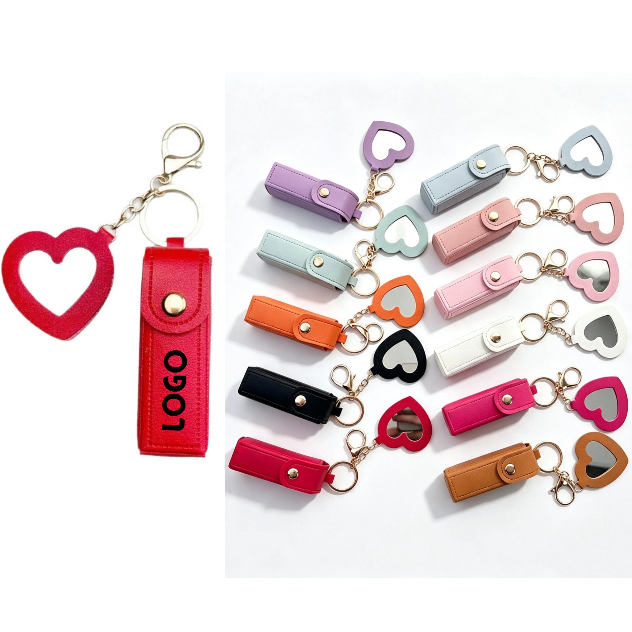 Pu Leather Lipstick Case W/ Keychain & Mirror