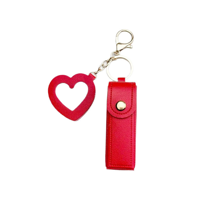 Pu Leather Lipstick Case W/ Keychain & Mirror