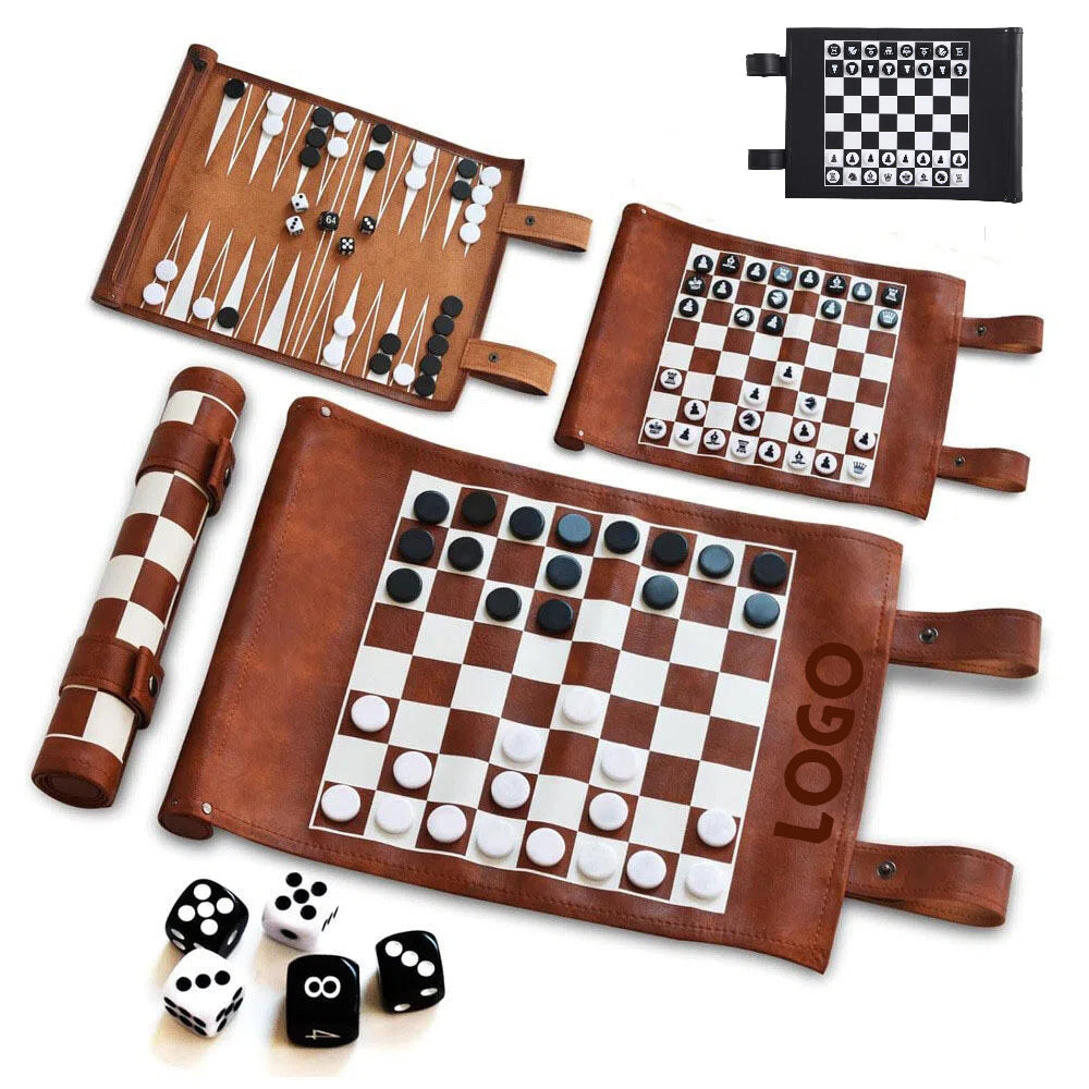 Roll-Up Pu Leather Chess & Backgammon Set