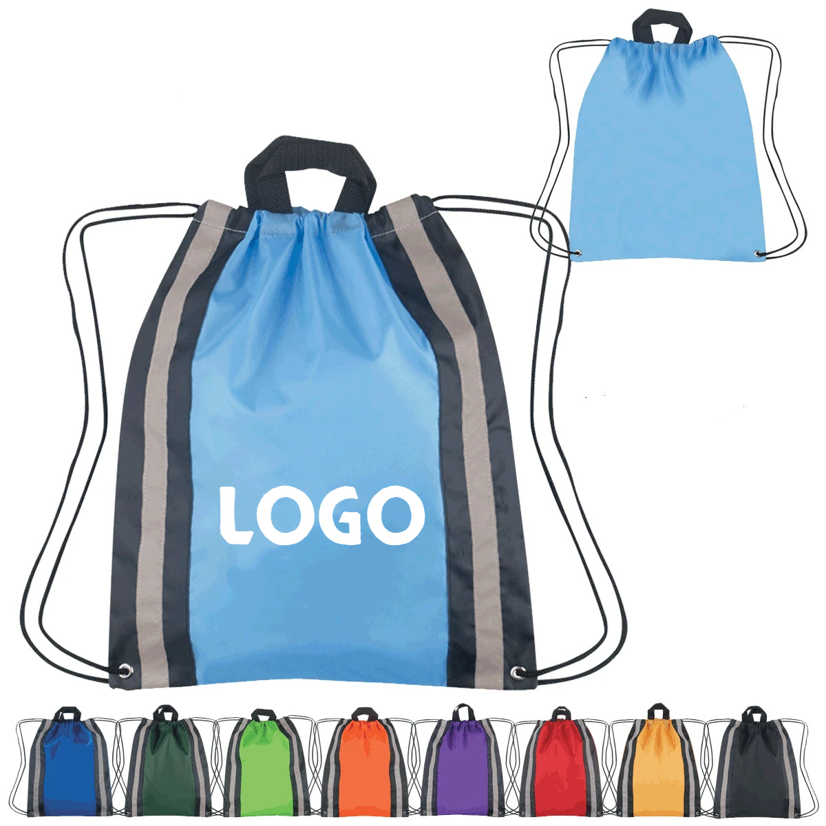 210D Poly Drawstring Backpack W/ Reflective Stripes