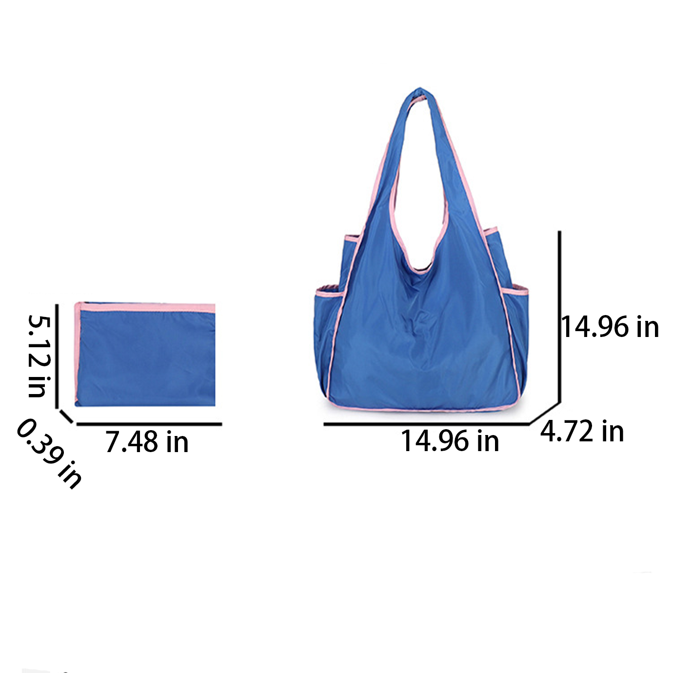 14.96" Color Block Foldable Polyester Shopping Bag W/ Multi Pockets