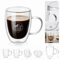 12oz Clear Double Wall Borosilicate Glass Coffee Mug W/ Handle