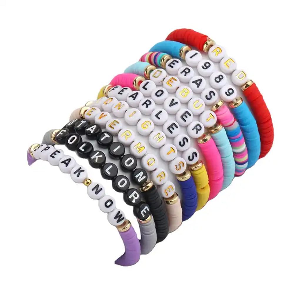 Custom Soft Clay Letter Beaded Charm Slider Bracelets