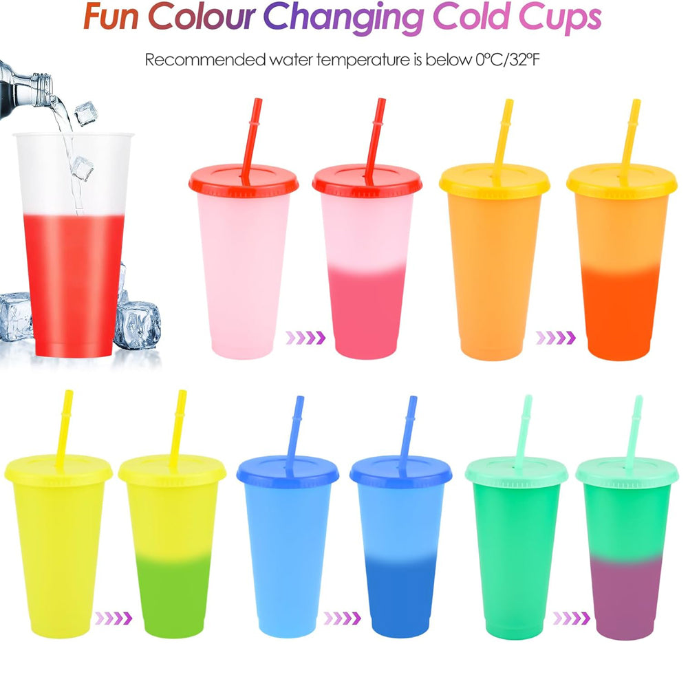 16oz Plastic Reusable Color Changing Cup Summer Cold Drinks Tumbler With Lid & Straw