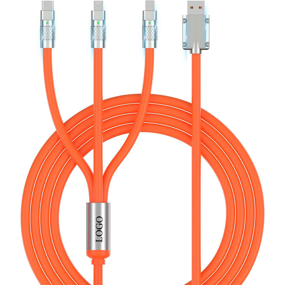 47" Long Universal 3 in 1 Silicone Type C Charging Cable